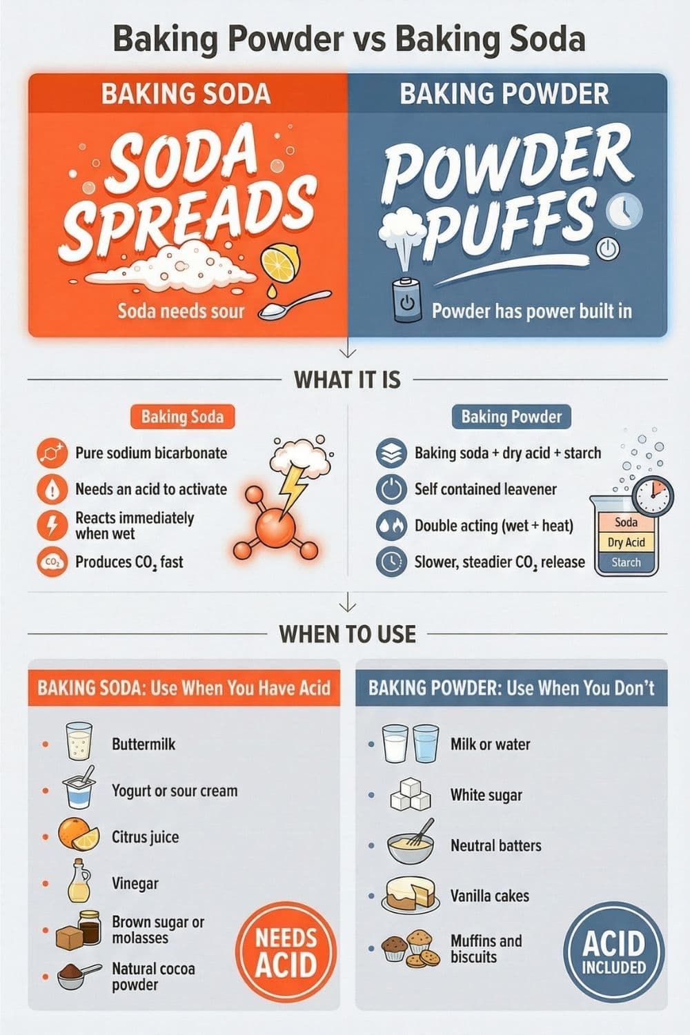 Baking powder vs baking soda infographic