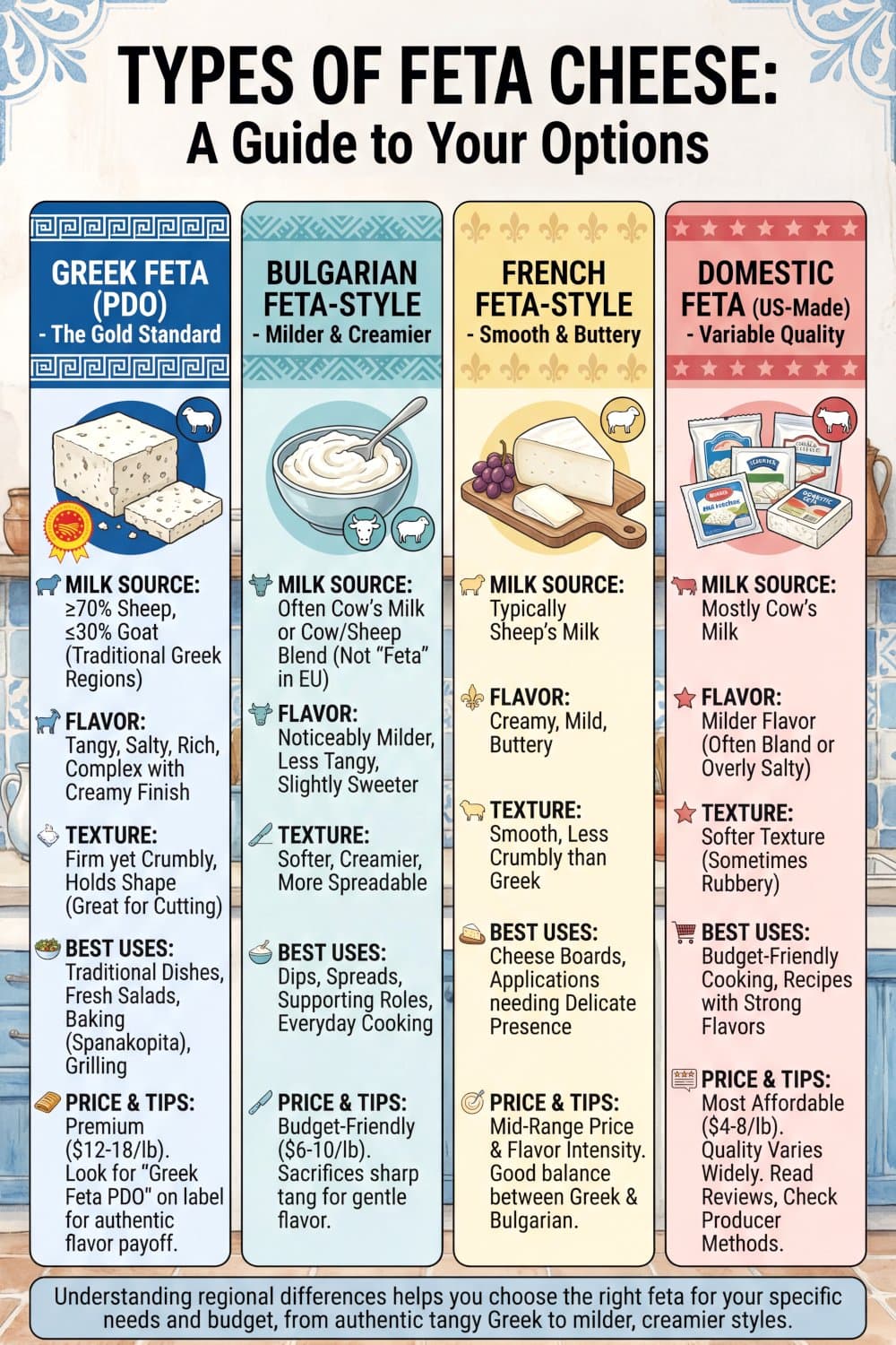 infographic showing different types of feta