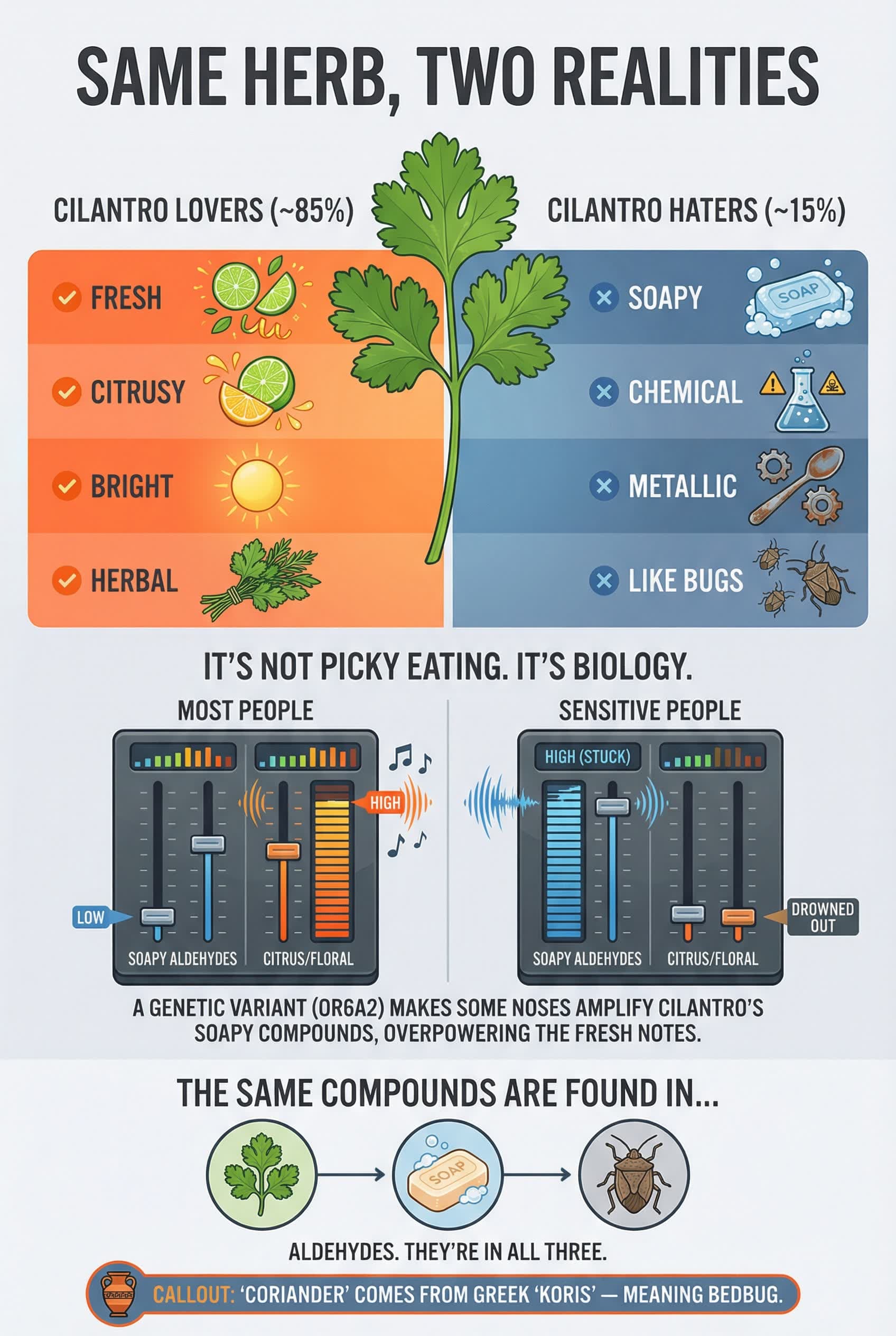 Fresh cilantro leaves and stems on a cutting board